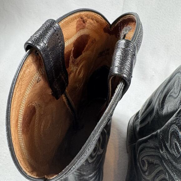 Tony Lama Ostrich Cowboy Boots Black Men’s 11 B Made in USA Western Leather - Picture 12 of 15